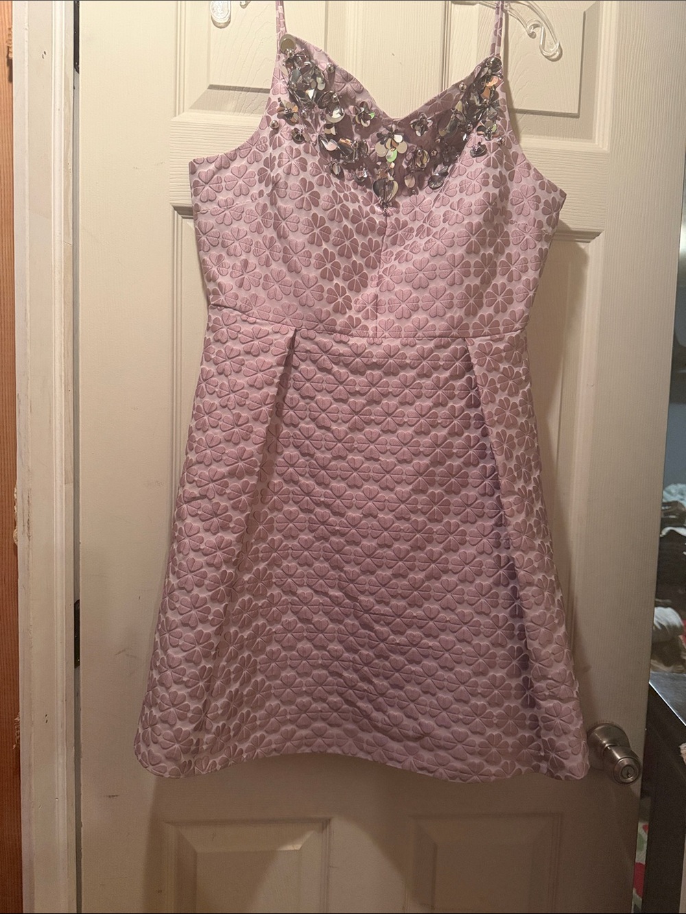 kate spade Pink Floral Jacquard Mini Dress with Embellished V-Neck - Picture 3 of 4